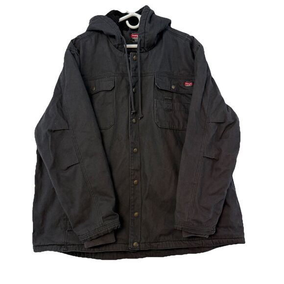 Wrangler Workwear Fur Lined Canvas Work Jacket Men’s 2X 50-52 Black Outerwear - Picture 1 of 16